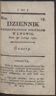 Dziennik Patryotycznych Politykow w Lwowie. R. 1796
