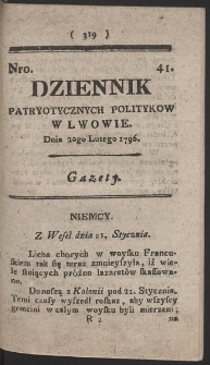 Dziennik Patryotycznych Politykow w Lwowie. R. 1796 Nr 41