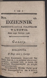 Dziennik Patryotycznych Politykow w Lwowie. R. 1796 Nr 44