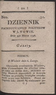 Dziennik Patryotycznych Politykow w Lwowie. R. 1796 Nr 51
