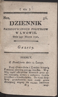 Dziennik Patryotycznych Politykow w Lwowie. R. 1796 Nr 56