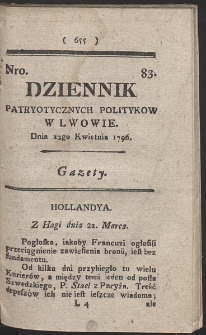Dziennik Patryotycznych Politykow w Lwowie. R. 1796 Nr 83