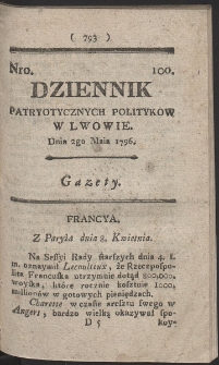 Dziennik Patryotycznych Politykow w Lwowie. R. 1796 Nr 100