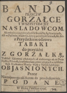 Bando Przeciw Gorzałce Y Wszystkim Jey Nasladowcom [...]