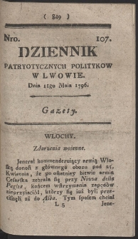 Dziennik Patryotycznych Politykow w Lwowie. R. 1796 Nr 107