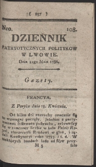 Dziennik Patryotycznych Politykow w Lwowie. R. 1796 Nr 108