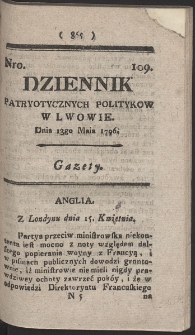 Dziennik Patryotycznych Politykow w Lwowie. R. 1796 Nr 109