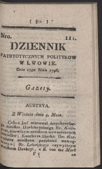 Dziennik Patryotycznych Politykow w Lwowie. R. 1796 Nr 111