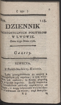 Dziennik Patryotycznych Politykow w Lwowie. R. 1796 Nr 118