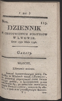 Dziennik Patryotycznych Politykow w Lwowie. R. 1796 Nr 119