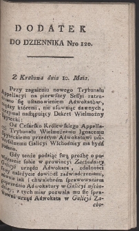 Dziennik Patryotycznych Politykow w Lwowie. R. 1796 Nr 120 (dodatek)