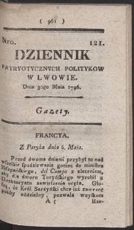 Dziennik Patryotycznych Politykow w Lwowie. R. 1796 Nr 121