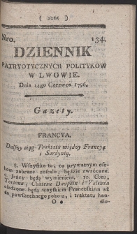 Dziennik Patryotycznych Politykow w Lwowie. R. 1796 Nr 134