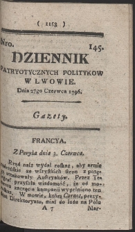 Dziennik Patryotycznych Politykow w Lwowie. R. 1796 Nr 145