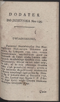 Dziennik Patryotycznych Politykow w Lwowie. R. 1796 Nr 185 (dodatek)