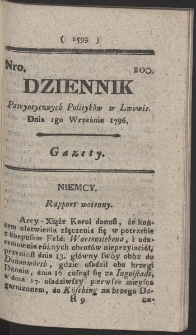 Dziennik Patryotycznych Politykow w Lwowie. R. 1796 Nr 200