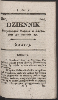 Dziennik Patryotycznych Politykow w Lwowie. R. 1796 Nr 204