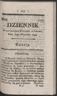 Dziennik Patryotycznych Politykow w Lwowie. R. 1796 Nr 207