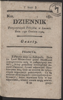 Dziennik Patryotycznych Politykow w Lwowie. R. 1796 Nr 282