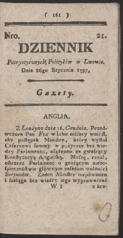 Dziennik Patryotycznych Politykow w Lwowie. R. 1797 Nr 21