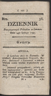 Dziennik Patryotycznych Politykow w Lwowie. R. 1797 Nr 36