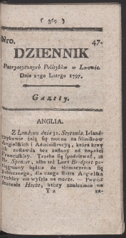 Dziennik Patryotycznych Politykow w Lwowie. R. 1797 Nr 47
