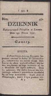 Dziennik Patryotycznych Politykow w Lwowie. R. 1797 Nr 49