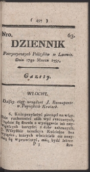 Dziennik Patryotycznych Politykow w Lwowie. R. 1797 Nr 63