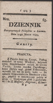 Dziennik Patryotycznych Politykow w Lwowie. R. 1797 Nr 65