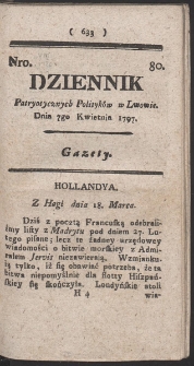 Dziennik Patryotycznych Politykow w Lwowie. R. 1797 Nr 80