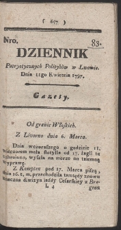 Dziennik Patryotycznych Politykow w Lwowie. R. 1797 Nr 83
