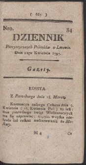 Dziennik Patryotycznych Politykow w Lwowie. R. 1797 Nr 84