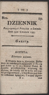 Dziennik Patryotycznych Politykow w Lwowie. R. 1797 Nr 89