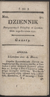Dziennik Patryotycznych Politykow w Lwowie. R. 1797 Nr 91