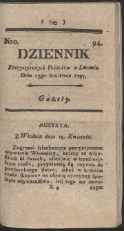 Dziennik Patryotycznych Politykow w Lwowie. R. 1797 Nr 94