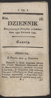 Dziennik Patryotycznych Politykow w Lwowie. R. 1797 Nr 98