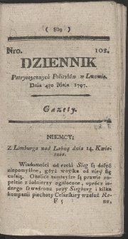 Dziennik Patryotycznych Politykow w Lwowie. R. 1797 Nr 102