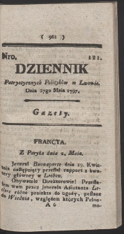 Dziennik Patryotycznych Politykow w Lwowie. R. 1797 Nr 121