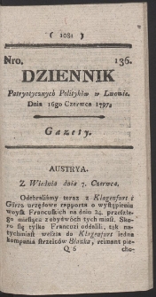 Dziennik Patryotycznych Politykow w Lwowie. R. 1797 Nr 136
