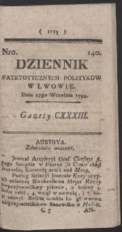 Dziennik Patryotycznych Politykow w Lwowie. R. 1797 Nr 140