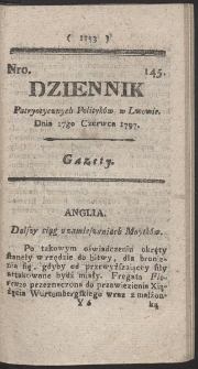 Dziennik Patryotycznych Politykow w Lwowie. R. 1797 Nr 145