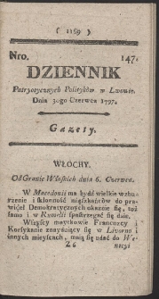 Dziennik Patryotycznych Politykow w Lwowie. R. 1797 Nr 147