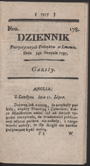 Dziennik Patryotycznych Politykow w Lwowie. R. 1797 Nr 178