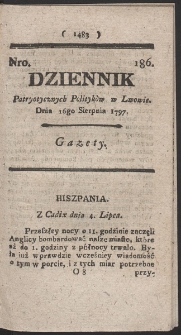 Dziennik Patryotycznych Politykow w Lwowie. R. 1797 Nr 186