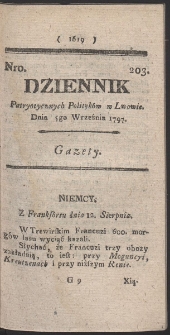 Dziennik Patryotycznych Politykow w Lwowie. R. 1797 Nr 203