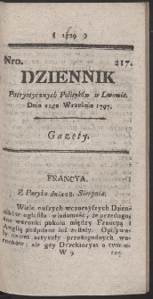 Dziennik Patryotycznych Politykow w Lwowie. R. 1797 Nr 217