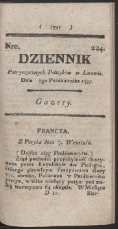 Dziennik Patryotycznych Politykow w Lwowie. R. 1797 Nr 224