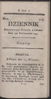 Dziennik Patryotycznych Politykow w Lwowie. R. 1797 Nr 229