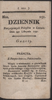 Dziennik Patryotycznych Politykow w Lwowie. R. 1797 Nr 251
