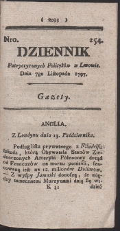 Dziennik Patryotycznych Politykow w Lwowie. R. 1797 Nr 254